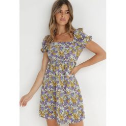 Fioletowo-Miętowa Sukienka Konmey. Zielone sukienki damskie Born2be, na lato, l, bez wzorów, retro, bez kołnierzyka, bez ramiączek, mini. Za 99.99 zł.