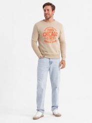 Bluza męska nierozpinana z nadrukiem collegowym - piaskowa V1 - Rozmiar: S. Bluzy męskie Ombre Clothing, m, bez wzorów, z bawełny, bez kaptura. W wyprzedaży za 49.99 zł.