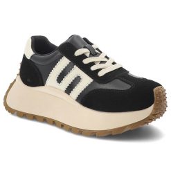 Sneakersy damskie Filippo, wykonane ze skóry naturalnej i skóry zamszowej miękka wkładka oraz gruba platforma z wyrazistym bieżnikiem, czarne, DP7511. Czarne półbuty damskie Filippo, bez wzorów, ze skóry, eleganckie, bez obcasa, na platformie, bez zapięcia. Za 195.90 zł.