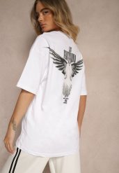 Biała Koszulka T-shirt Ozdobiona Nadrukiem na Plecach Arilora. Białe bluzki damskie Renee, l, bez wzorów, bez kołnierzyka. Za 39.99 zł.