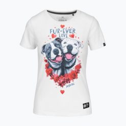 Koszulka damska Pitbull Fur Ever Love. Białe koszulki sportowe damskie PITBULL, l, bez wzorów, bez kołnierzyka, bez ramiączek. Za 79.99 zł.