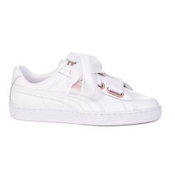 PUMA Basket Heart Leather Wns ZLN 0354 — Damskie sneakers skórzane. Białe obuwie sportowe damskie Puma, bez wzorów, ze skóry. Za 267.99 zł.