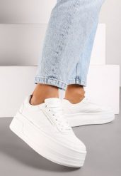 Białe Sneakersy na Platformie Ozdobionej Tłoczeniem Vaiviera. Białe obuwie sportowe damskie Renee, bez wzorów, z jeansu, trekkingowe. Za 79.99 zł.