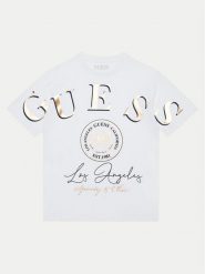 Guess T-Shirt J5RI28 K8HM4 Biały Regular Fit. Białe t-shirty i topy dla dziewczynek Guess, z aplikacjami, z bawełny, bez ramiączek. Za 79.99 zł.