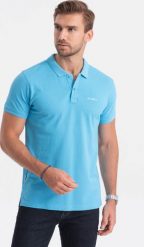 Ombre Koszulka polo z dzianiny pique - niebieska V3 S1746 S. Niebieskie koszulki polo męskie Ombre, m, bez wzorów, z dzianiny, bez ramiączek. Za 89.99 zł.