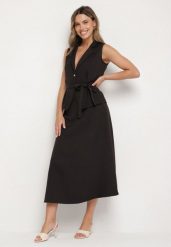 Czarny Garniturowy Komplet z Wiskozą Kamizelka z Paskiem i Spódnica Dolenira. Czarne spódnice damskie Born2be, l, bez wzorów, z wiskozy, eleganckie. Za 109.99 zł.