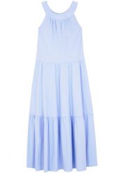 Długa sukienka z dżerseju z bawełny organicznej. Niebieskie sukienki dla dziewczynek bonprix, bez wzorów, z bawełny, bez ramiączek, długie. Za 64.99 zł.