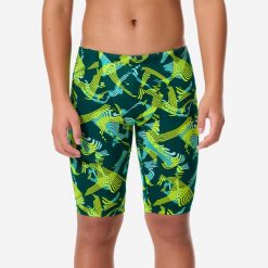 Spodenki pływackie Jammer dla dzieci Decathlon Fiti Vib. Niebieskie kąpielówki dla chłopców Decathlon, bez wzorów, z elastanu, długie. Za 69.99 zł.