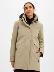 Didriksons Damska kurtka przeciwdeszczowa Kobiety Sztuczne włókno beżowy jednolity, 40. Brązowe kurtki damskie Didriksons, z aplikacjami, z włókna, bez kaptura. Za 1,199.95 zł.