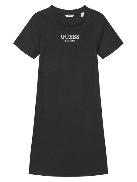 Guess Sukienka codzienna J5YK11 KBZP4 Czarny Regular Fit. Czarne sukienki dla dziewczynek Guess, z aplikacjami, bez ramiączek. Za 154.99 zł.