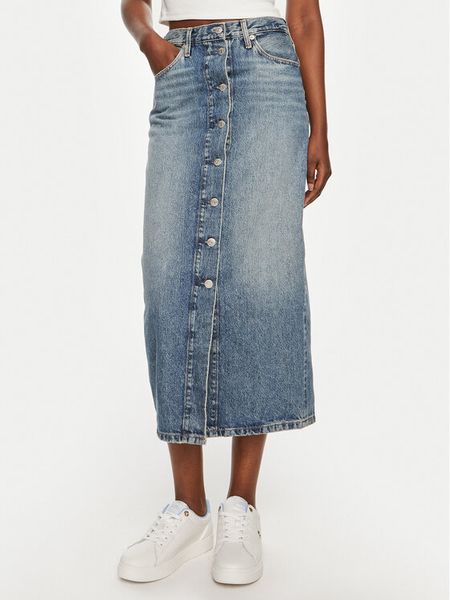 Tommy Hilfiger Spódnica jeansowa WW0WW42879 Niebieski Straight Fit. Niebieskie spódnice damskie Tommy Hilfiger, bez wzorów, z bawełny. Za 419.99 zł.