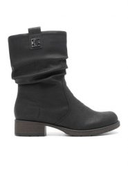Rieker Botki Z9583-00 Czarny. Czarne botki damskie Rieker, z materiału, bez obcasa, na płaskiej podeszwie, bez zapięcia. Za 303.99 zł.