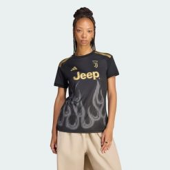 Koszulka z trzeciego zestawu Juventus 26/27. Czarne koszulki sportowe damskie Adidas, m, bez wzorów, z dzianiny, bez kołnierzyka, bez ramiączek, do piłki nożnej, climacool (adidas). Za 439.00 zł.