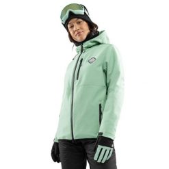 Damska kurtka snowboardowa Sporty zimowe Siroko W2-W Emerald. Zielone kurtki damskie SIROKO, bez wzorów, z softshellu, bez kaptura, narciarskie. W wyprzedaży za 330.95 zł.