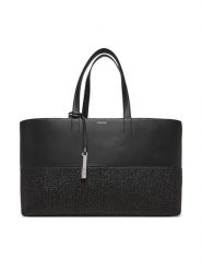 Calvin Klein Torebka Ck Mixmedia Shopper_Raffia K60K613167 Czarny. Czarne torebki do ręki damskie Calvin Klein, bez wzorów, ze skóry, bez dodatków. Za 419.99 zł.