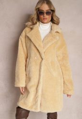 Beżowy Płaszcz Typu Teddy z Futerka z Kieszeniami Serenzi. Brązowe płaszcze damskie Renee, l, bez wzorów, z futra, bez kaptura. Za 154.99 zł.