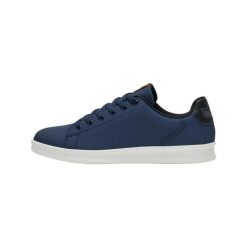 Syntetyczne trenery z niską górą Hummel Busan Nubuck. Niebieskie obuwie sportowe damskie Hummel, bez wzorów, z nubiku, trekkingowe. Za 217.50 zł.