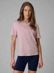 4F T-shirt regular gładki damski - różowy L. Czerwone t-shirty damskie 4f, l, bez wzorów, z materiału, bez kołnierzyka. Za 79.99 zł.