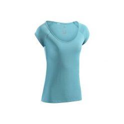 Koszulka krótki rękaw Slim Gym & Pilates 500 damska. Niebieskie koszulki sportowe damskie DOMYOS, z bawełny. W wyprzedaży za 11.99 zł.