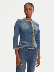 Liu Jo Kurtka jeansowa UXX039 D4128 Granatowy Regular Fit. Niebieskie kurtki damskie Liu Jo, bez wzorów, z jeansu, bez kaptura. Za 474.50 zł.