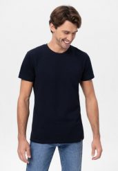 T-shirt ze strukturą TM-DARK. Niebieskie t-shirty męskie Volcano, l, bez wzorów, z bawełny, klasyczne, bez kołnierzyka. Za 69.99 zł.