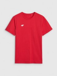 4F T-shirt regular gładki męski - czerwony S. Czerwone t-shirty męskie 4f, m, bez wzorów, z bawełny, klasyczne, bez kołnierzyka. Za 59.99 zł.