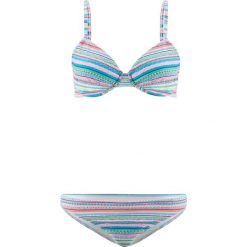Bikini na fiszbinach (2 części) bonprix różowo-pomarańczowo-turkusowy wzorzysty. Bikini damskie marki bonprix. Za 89.99 zł.