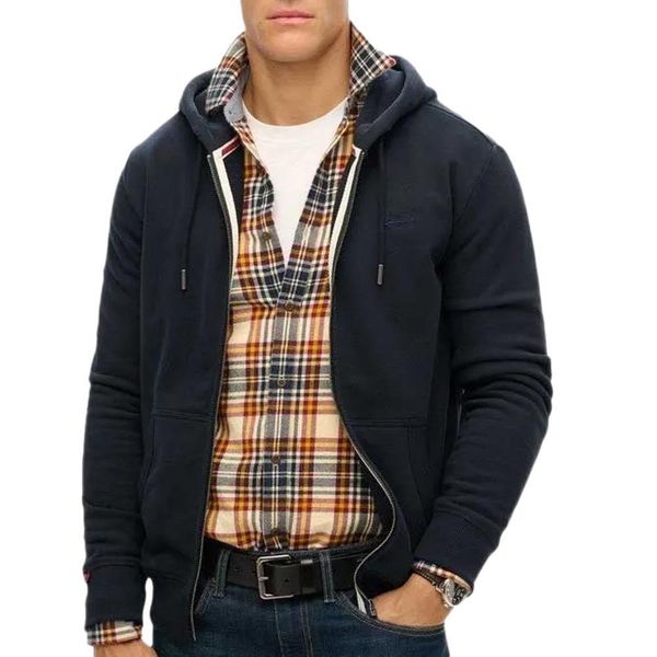 Rozpinana bluza z kapturem z logo essential Superdry. Niebieskie bluzy męskie Superdry., s, bez wzorów, z bawełny, z kapturem. Za 344.50 zł.