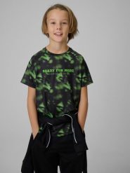 Koszulka sportowa szybkoschnąca chłopięca 4F 4FJRSS26TFTSM2389. Czarne t-shirty dla chłopców 4f, bez wzorów, z elastanu, bez ramiączek. Za 68.99 zł.