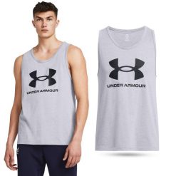 Koszulka męska tank top UNDER ARMOUR 1382883 bez rękawów. Szare koszulki sportowe męskie Under Armour, m, bez wzorów, sportowe, bez kołnierzyka. Za 127.65 zł.