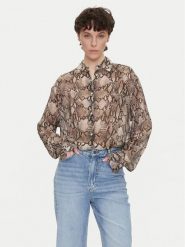 HUGO Koszula The Boyfriend 50539779 Brązowy Oversize. Brązowe bluzki damskie Hugo, bez wzorów, z wiskozy, bez kołnierzyka, bez ramiączek. Za 399.99 zł.