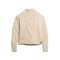 Damski sweter polo z dzianiny Superdry Aran Cable. Białe swetry damskie Superdry., na jesień, l, bez wzorów, z dzianiny, biznesowe, bez kołnierzyka, bez ramiączek, krótkie, bez kaptura. Za 380.35 zł.