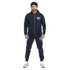 Męski dres z kapturem w kolorze złotym. Niebieskie buty sportowe męskie LEONE 1947 APPAREL, z dresówki, bez zapięcia, na fitness i siłownię. Za 218.92 zł.