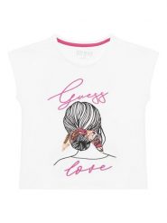 Guess T-Shirt J5GI25 K6YW4 Biały Regular Fit. Białe t-shirty i topy dla dziewczynek Guess, z aplikacjami, z bawełny, bez ramiączek. Za 59.99 zł.