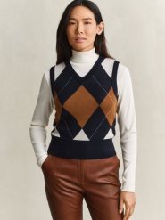 Gant Sweter bez rękawów z wełny merynosowej Kobiety Wełna merino niebieski, M. Niebieskie swetry damskie GANT, m, bez wzorów, z wełny, bez kołnierzyka, bez ramiączek, bez kaptura. Za 799.95 zł.