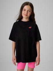 4F T-shirt loose gładki dziewczęcy - czarny 158/164 (12-14 lat). Czarne t-shirty i topy dla dziewczynek 4f, bez wzorów, z dzianiny, bez ramiączek. Za 49.99 zł.