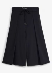 Spodnie sportowe o kroju culotte z ozdobnymi zakładkami, szybkoschnące. Czarne spodnie sportowe damskie bonprix, bez wzorów. Za 117.99 zł.