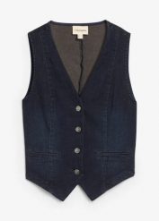 Kamizelka dżinsowa. Niebieskie kurtki damskie bonprix, bez wzorów, bez kaptura. Za 127.99 zł.