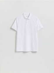 Koszulka polo slim - biały. Białe koszulki polo męskie Reserved, l, bez wzorów, z bawełny, bez ramiączek. Za 89.99 zł.