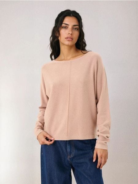 Sweter basic z ozdobnym przeszyciem z wiskozą - beżowy. Brązowe swetry damskie Sinsay, l, bez wzorów, z wiskozy, bez kołnierzyka, bez ramiączek, bez kaptura. W wyprzedaży za 22.99 zł.