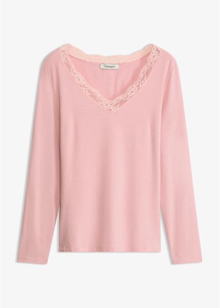 Shirt z długim rękawem. Czerwone bluzki damskie bonprix, bez wzorów, z koronki, bez kołnierzyka, bez ramiączek. Za 109.99 zł.
