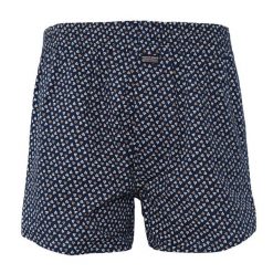 Bokserki Luźne, Granatowe, Wzór Geometryczny, Majtki z Rozporkiem na Guziki, Bawełniane -Pako Jeans. Niebieskie bokserki męskie Pako Jeans, m, bez wzorów, z bawełny. Za 33.00 zł.