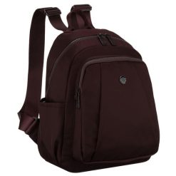 Bordowy plecak damski wykonany z poliestru, zawieszony na regulowanych szelkach - Peterson. Czerwone plecaki damskie Peterson, bez wzorów. Za 89.99 zł.