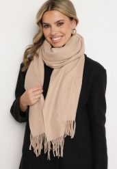 Beżowy Szalik z Bawełną i Wiskozą Ozdobiony Frędzlami Siadortia. Brązowe szaliki i chusty damskie Born2be, bez wzorów, z bawełny, biznesowe. Za 44.99 zł.