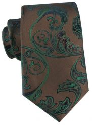 Brązowy Krawat w Zielony Wzór Kwiatowy - Alties. Brązowe krawaty i muchy Alties, bez wzorów, z tkaniny, eleganckie. Za 55.00 zł.