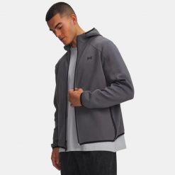 Kurtka polarowa UA Unstoppable z pełnym zamkiem Szary. Czarne kurtki męskie Under Armour, l, bez wzorów, z materiału, z kapturem. Za 651.99 zł.
