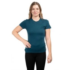Koszulka trekkingowa damska Merino SS Tee Women. Niebieskie t-shirty damskie Smartwool, s, bez wzorów, z wełny, bez kołnierzyka. Za 379.99 zł.