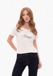 Koszulka z nadrukiem T-NOTE. Białe t-shirty damskie Volcano, m, bez wzorów, z bawełny, eleganckie, bez kołnierzyka. Za 59.99 zł.