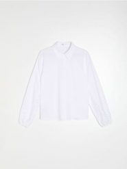 Bawełniana koszula z ażurowym wykończeniem rękawa - biały. Białe koszule damskie Sinsay, l, w ażurowe wzory, z bawełny, bez kołnierzyka, bez ramiączek. Za 49.99 zł.