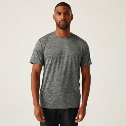 Męska koszulka turystyczna z krótkim rękawem Fingal Edition. Szare koszulki sportowe męskie Regatta, m, bez wzorów, bez kołnierzyka, bez ramiączek, trekkingowe. Za 140.00 zł.